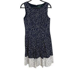 Ralph Lauren Dress Women’s 8 Navy White Polka Dot Sleeveless Flare Old Money